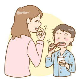 歯磨きをしている親子イラスト